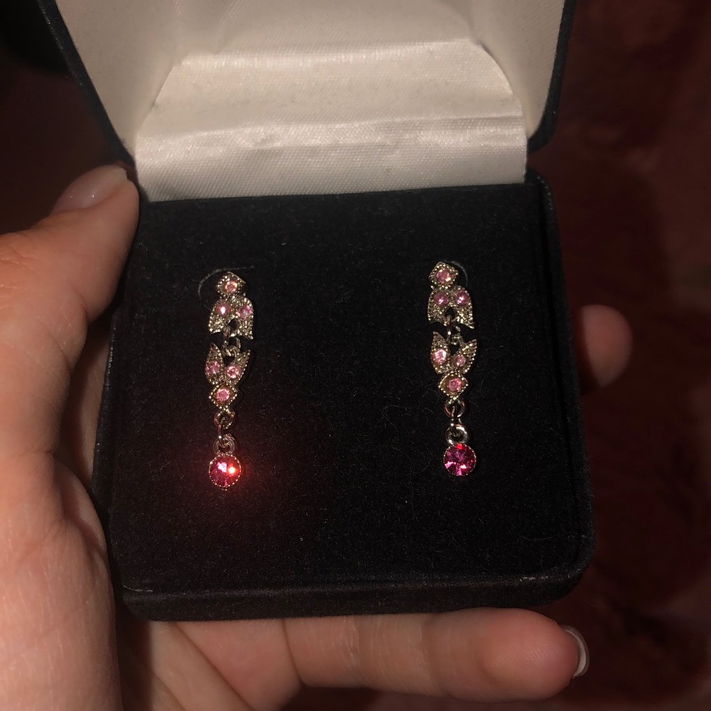 Dangly pink silver earrings new in box